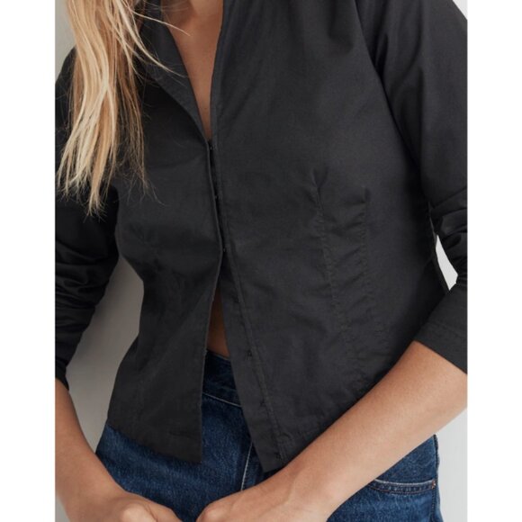 Madewell Poplin Hook-Front Closure Shrunken Shirt Black Coal Sz 6 NWT - Picture 5 of 10